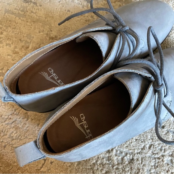 Dansko Cadee Lace Up Ankle Booties Wedge Heel Nubuck Suede Leather Blue Gray: 38 - Picture 5 of 11